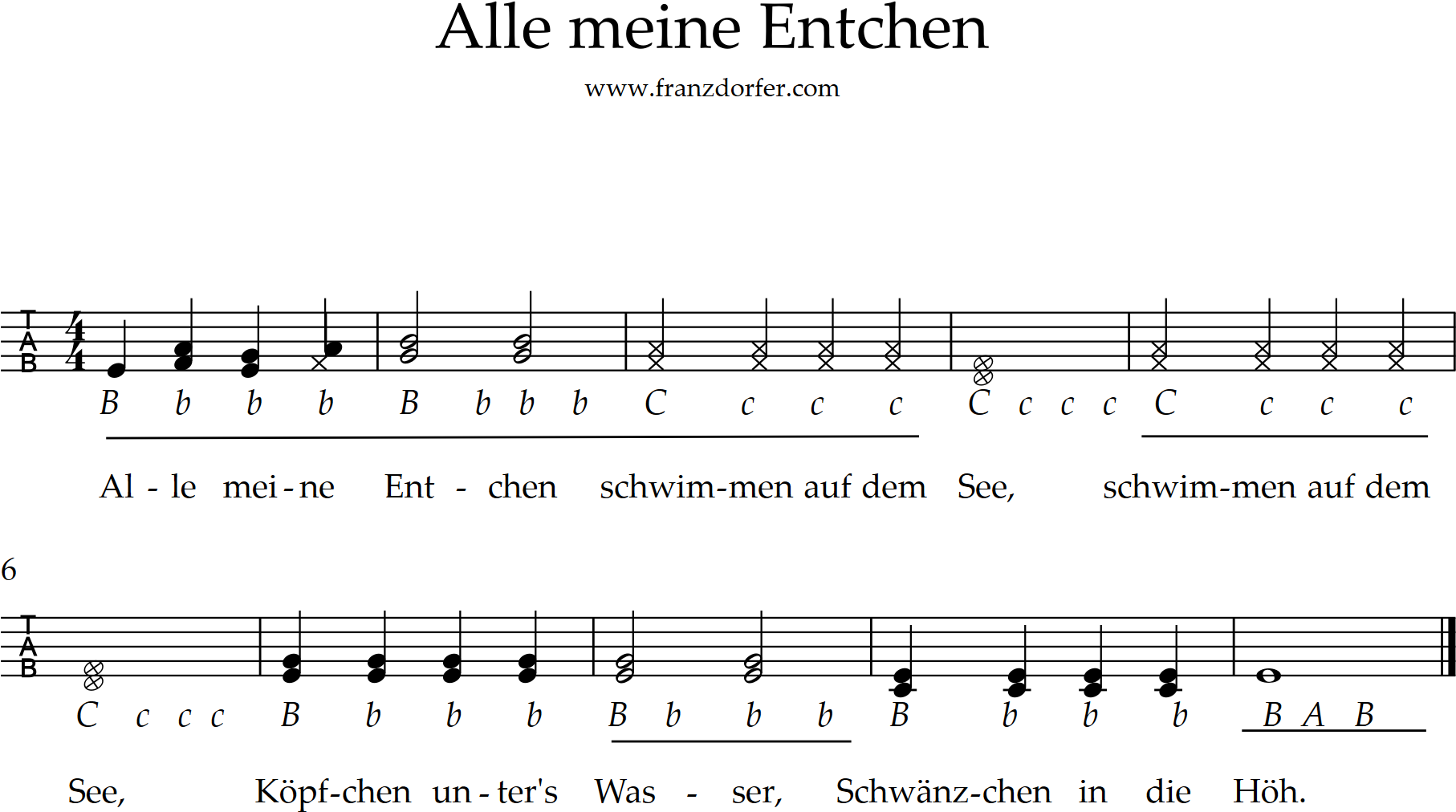 griffschrift, alle meine Entchen,2stimmig,  mit Begleitung